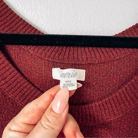 Aerie Scoop Neck Knit Short Sleeve Red Top Size Medium - Picture 3 of 5